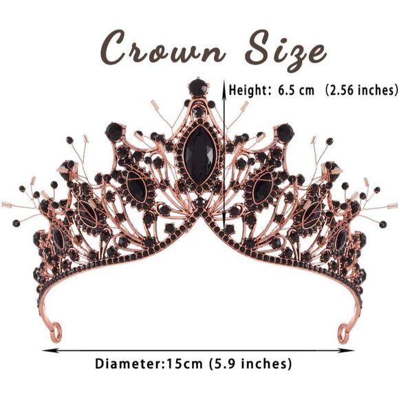 Baroque Black Crown Rhinestone Tiara Bridal Prom Hair Accessory for Women Girls main image 4